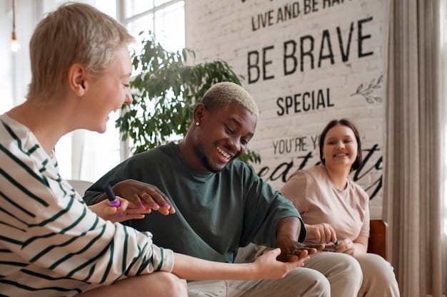 A diverse group of people participating in a community support meeting. The atmosphere is supportive and empathetic, highlighting the importance of social connections in mental health.