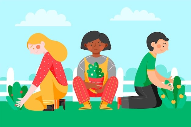 A diverse group participating in a community garden project in the US, illustrating the power of shared activities in fostering supportive relationships and a sense of belonging.