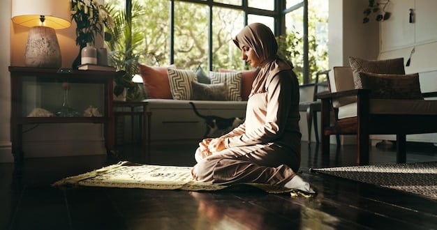 A person sitting in a quiet room, meditating with their eyes closed and hands resting gently on their knees. Soft, natural light fills the room, creating a peaceful and serene atmosphere.