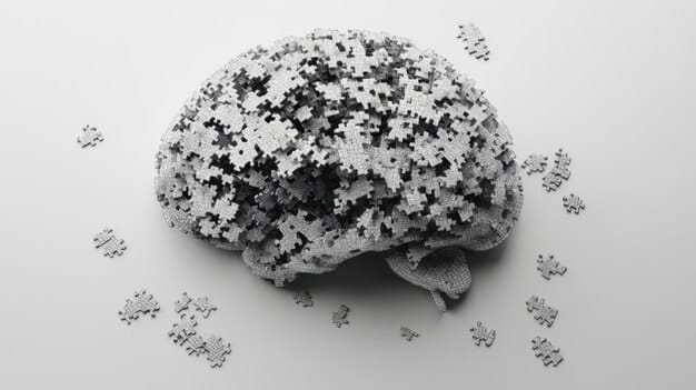 A close-up photo of a brain with puzzle pieces scattered around it, symbolizing the complexity of trauma and its impact on brain function and mental processes. The colors are muted, with a focus on the intricate details of the brain's structure.