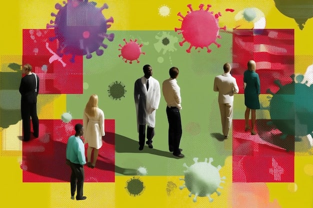 A visual representation of herd immunity, showing a group of people with a mix of vaccinated and unvaccinated individuals. The vaccinated individuals are depicted as creating a protective barrier around the unvaccinated ones, preventing the spread of disease.