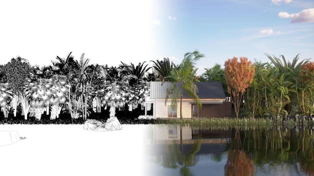 A split image showing two contrasting neighborhoods: one with well-maintained housing, green spaces, and access to healthy food options, and another with dilapidated buildings, limited resources, and fast-food restaurants. This visually represents the impact of neighborhood and built environment on health.