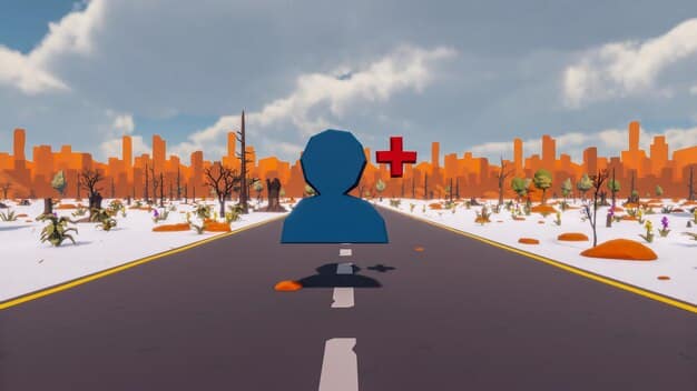 A visual representation of healthcare disparities, showing a person in a rural setting struggling to access medical care versus a person in an urban setting with easy access to a wide range of medical facilities.