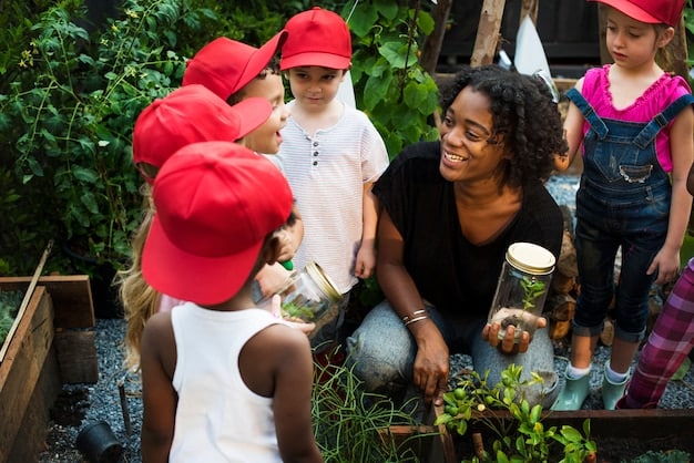 A diverse group of people working together at a community garden, highlighting the broader community support and resources available to those in need. Show the community engagement.