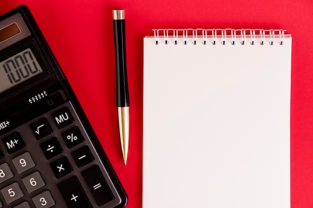 A close-up of a calculator with financial papers and a pen, symbolizing the calculation of Social Security Disability Insurance benefits. The image is well-lit and focuses on the numerical aspects of the process.