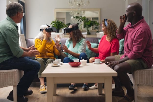A photo showing a diverse group of family caregivers in a support group meeting, facilitated by a social worker. The atmosphere is supportive and encouraging.