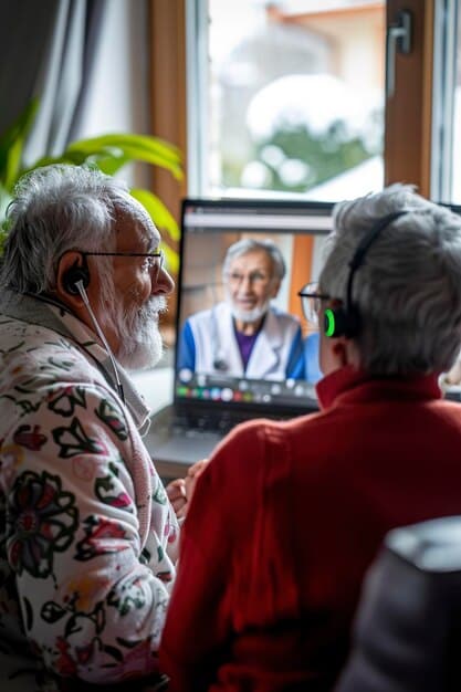 A caregiver participating in a virtual support group session, surrounded by other caregivers on the screen, all nodding in understanding and support.