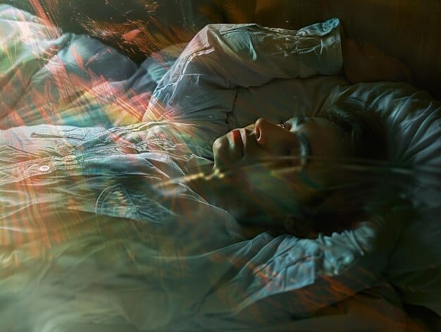 A person tossing and turning in bed, unable to sleep due to anxious thoughts. The image conveys a sense of restlessness and mental distress, highlighting the impact of anxiety on sleep quality.
