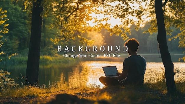 A person sitting on a park bench, eyes closed, with hands resting on their lap. They are surrounded by trees and sunlight. The scene conveys peacefulness and passive interaction with nature.