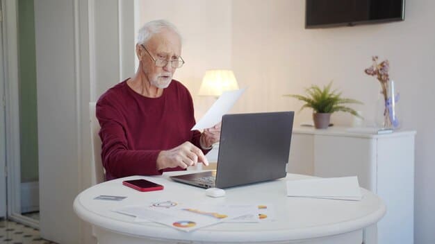 A person using a laptop to plan their retirement, with a focus on Social Security benefit calculators and online resources.