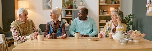 An image showcasing a family, including older adults and younger adults, gathered around a table, planning and discussing respite care options with paperwork spread out, emphasizing the collaborative effort in finding the right care solution.