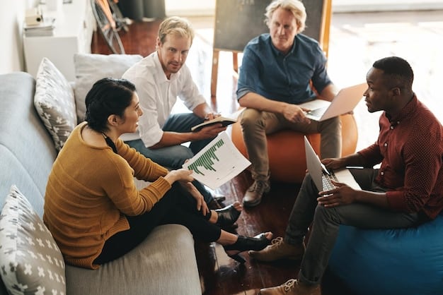 A diverse group of caregivers participating in a support group meeting. The atmosphere is supportive and empathetic, with participants sharing experiences and exchanging advice.