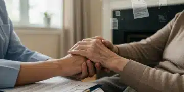 Compassionate caregiver holding an elderly hand, symbolizing federal support programs
