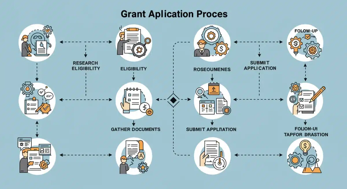 Infographic illustrating the step-by-step process for applying for caregiver grants.