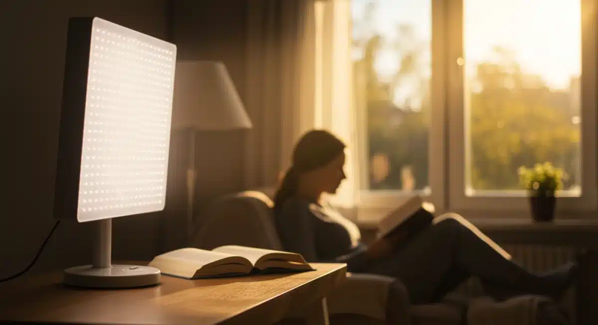 Person using a SAD lamp for therapy
