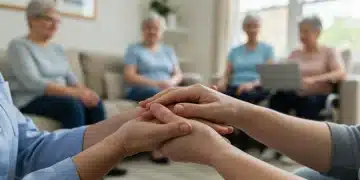 Caregiver gently holding elder's hands, symbolizing federal caregiving support