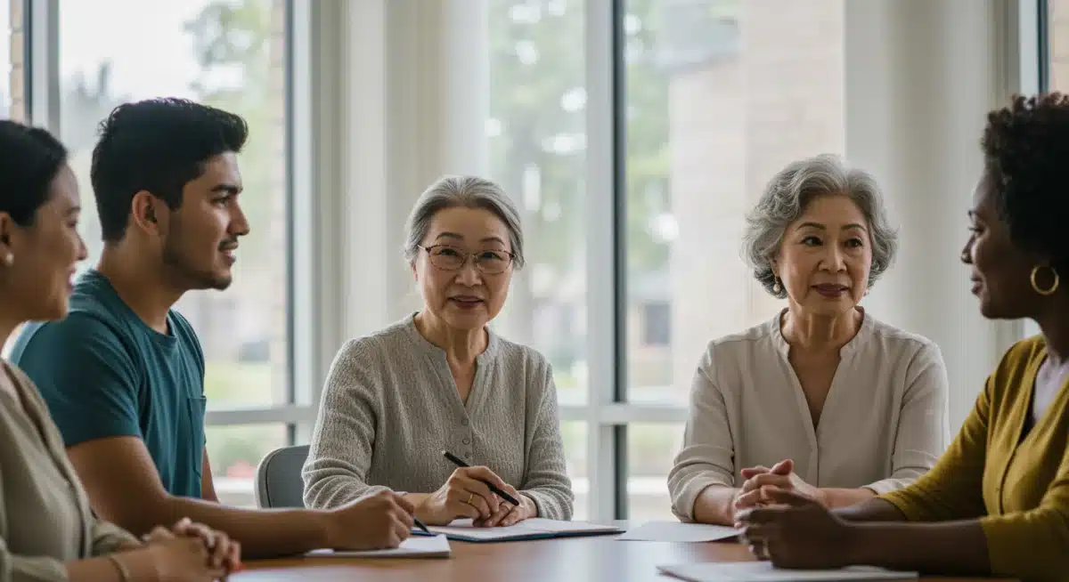 Caregivers and family members at respite care workshop, community support