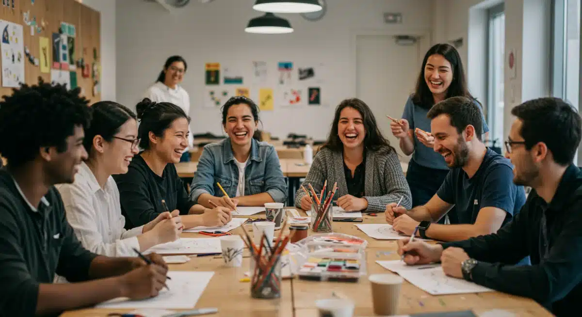 People engaging in a creative workshop at a community center