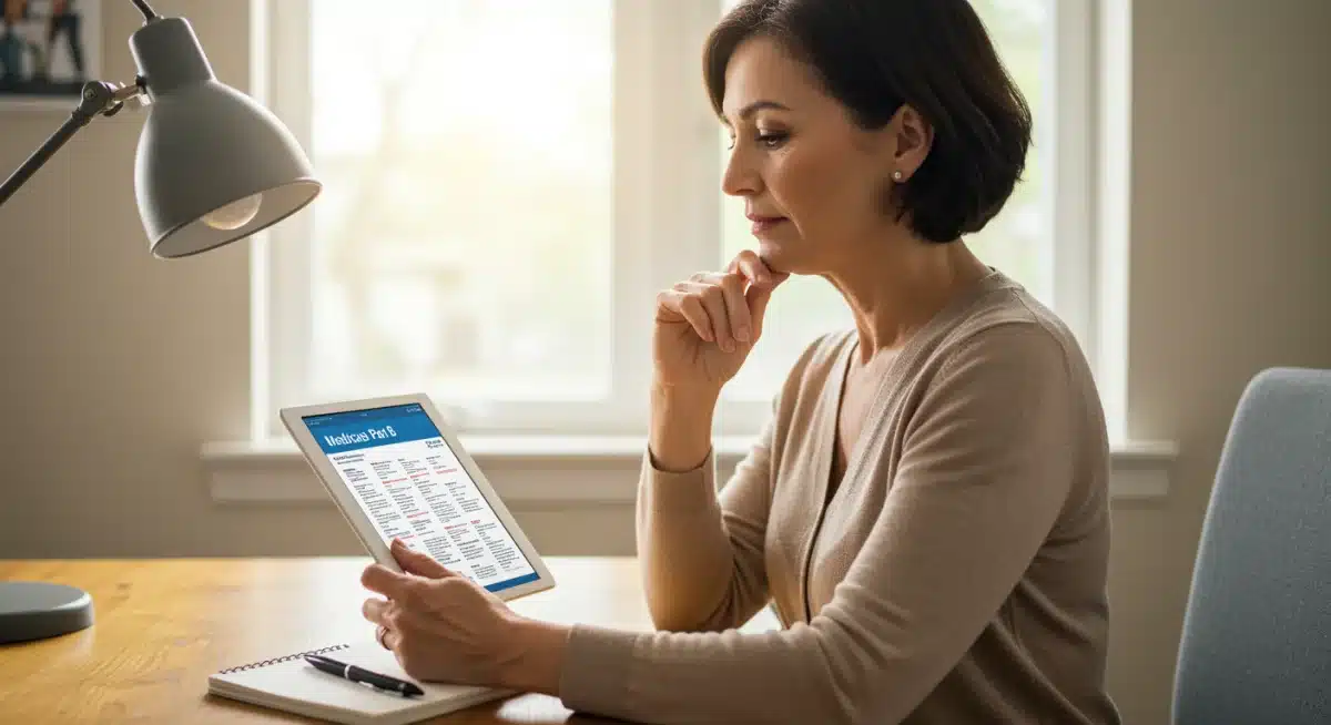 Person reviewing Medicare Part B information on a tablet.