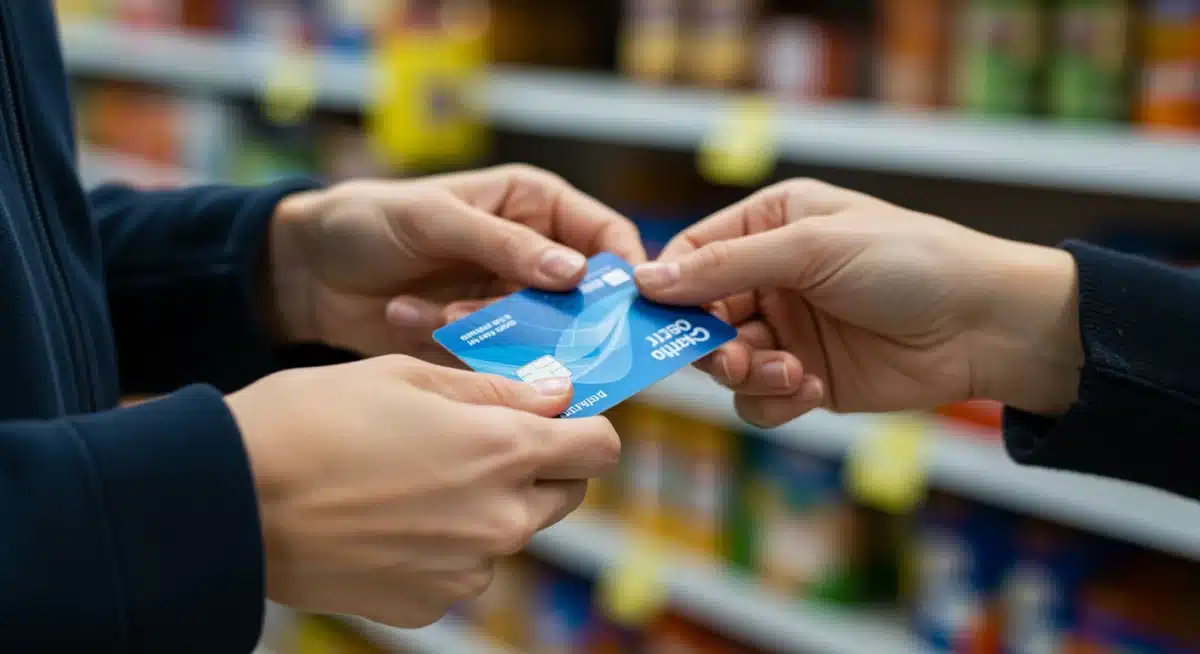 Person using EBT card for grocery purchase, highlighting ease of SNAP benefits use.