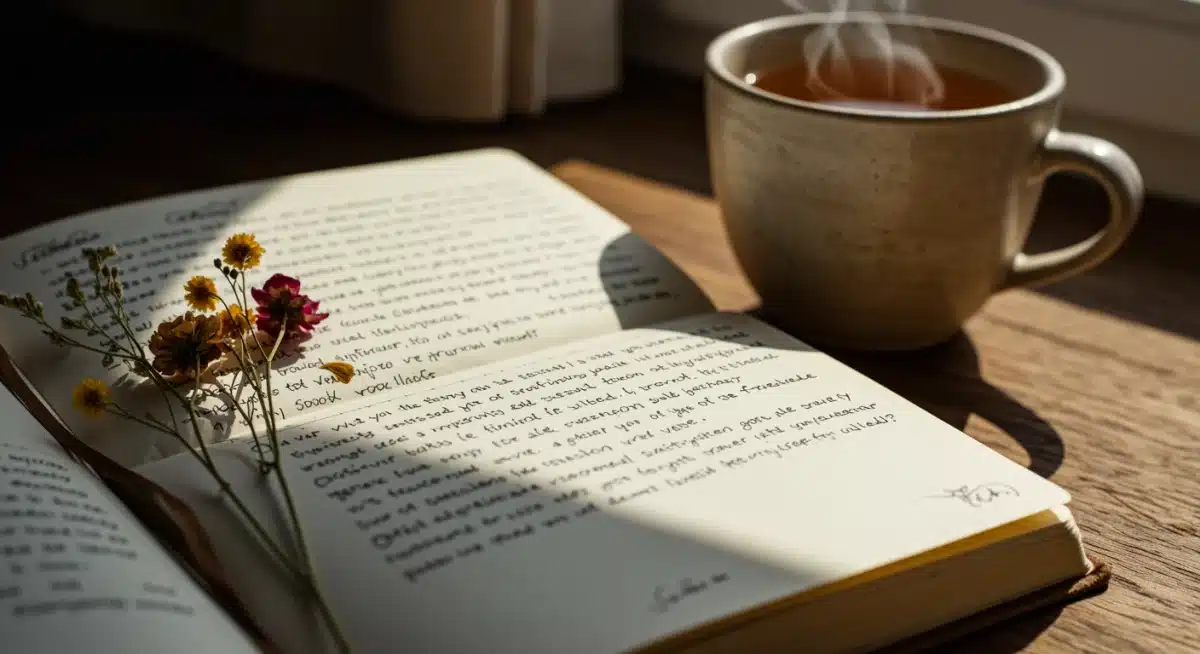 Journal with affirmations and gratitude list, promoting self-reflection.