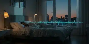 Peaceful bedroom with sleeping person and subtle tech overlay for optimized rest by 2026