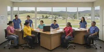 Healthcare professionals and community members collaborating in a rural clinic setting.