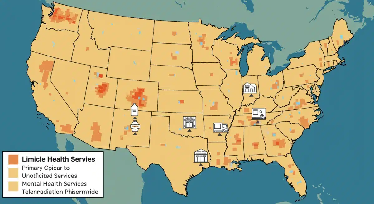 Map illustrating healthcare access disparities in rural American communities.