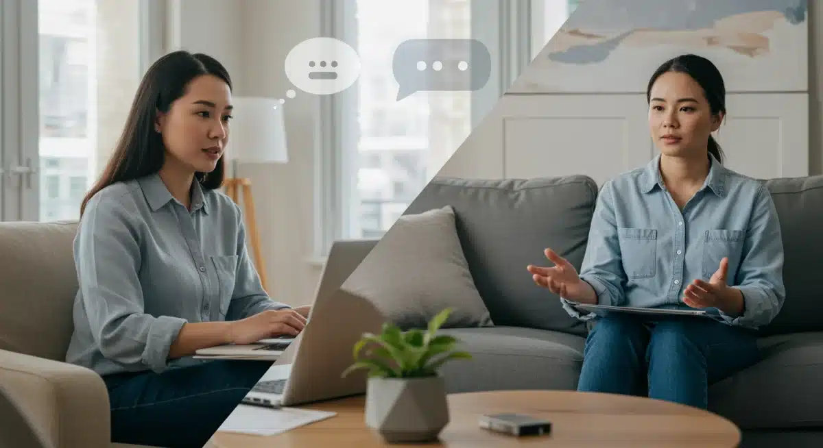 Therapist and client in secure virtual therapy session