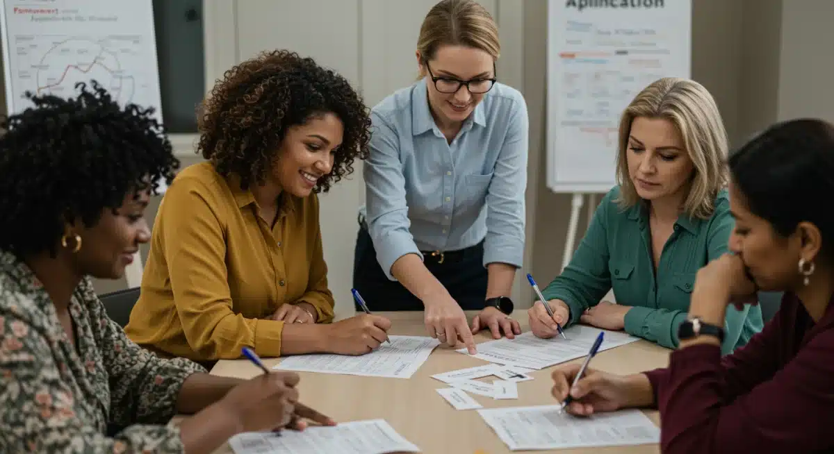 Community members receiving assistance with SNAP benefit application forms, emphasizing support services.