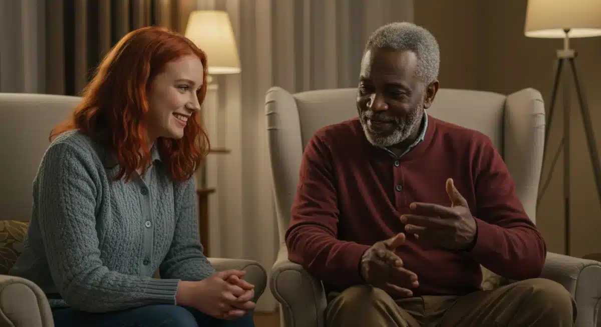 Supportive conversation between two individuals, highlighting social connection.