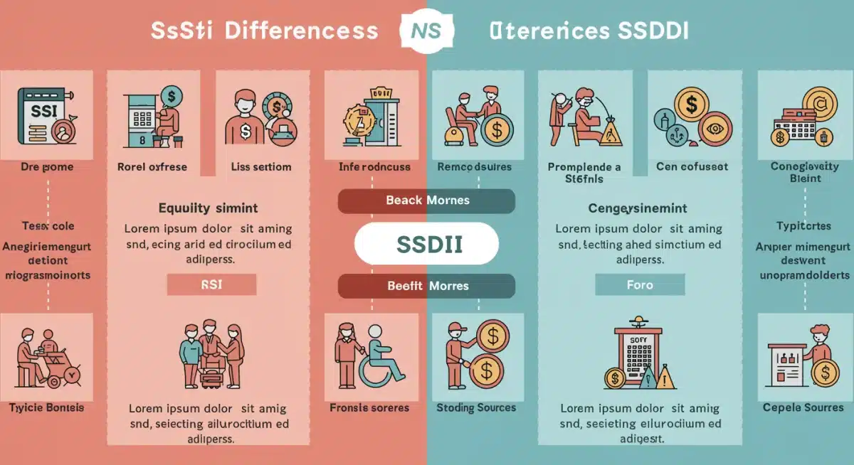 Infographic detailing key differences between SSI and SSDI disability benefits