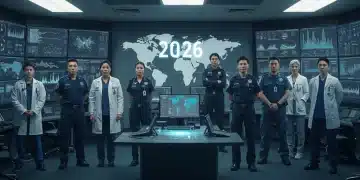 Healthcare professionals in a command center, symbolizing US public health readiness 2026.