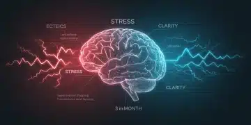 Brain with neural pathways affected by stress and clarity over a 3-month period.