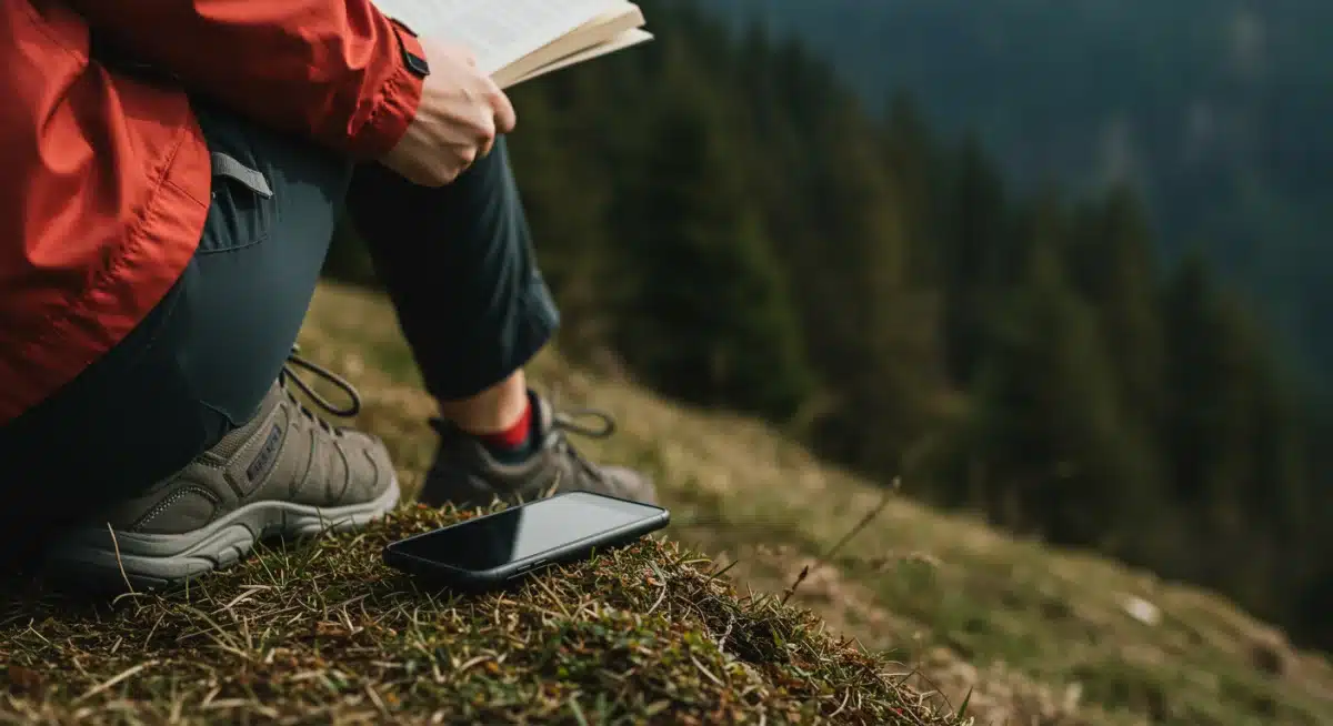 Person taking a digital detox, enjoying nature with phone set aside