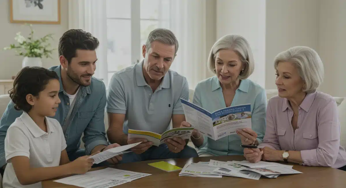 Family members reviewing caregiving resources and educational materials.