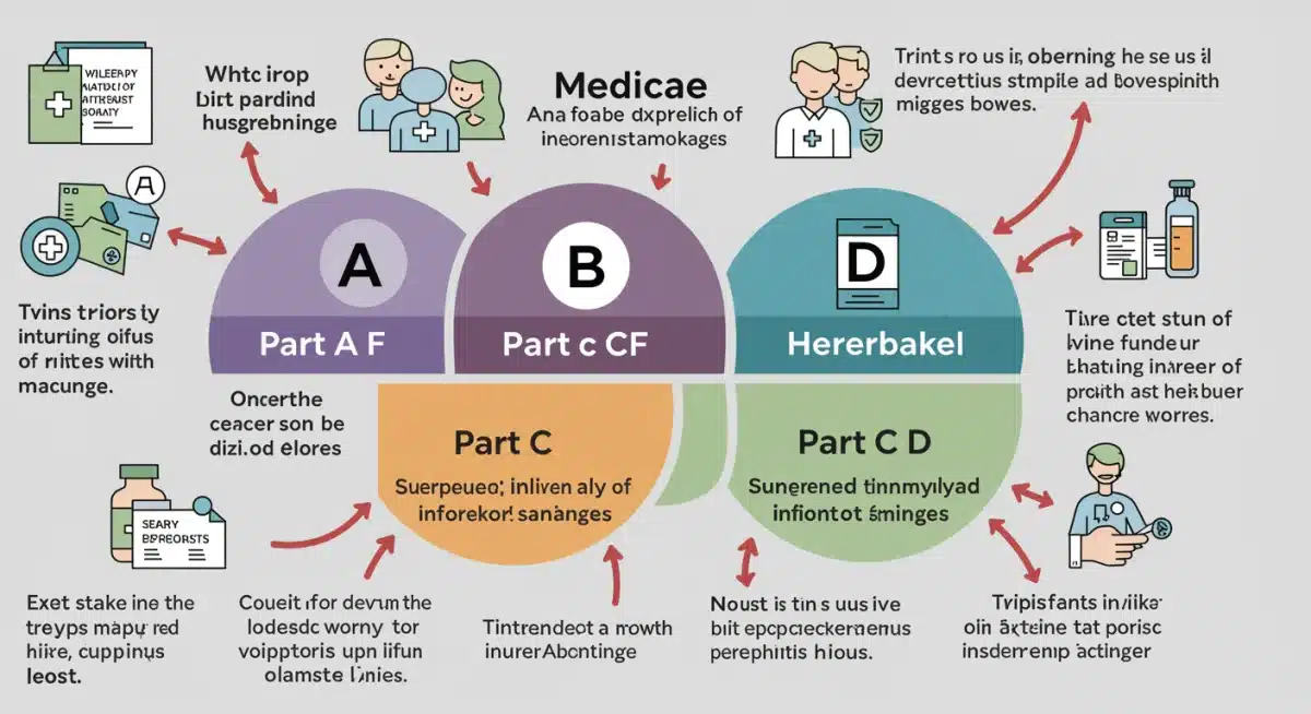 Infographic explaining Medicare Parts A, B, C, D and 2026 changes