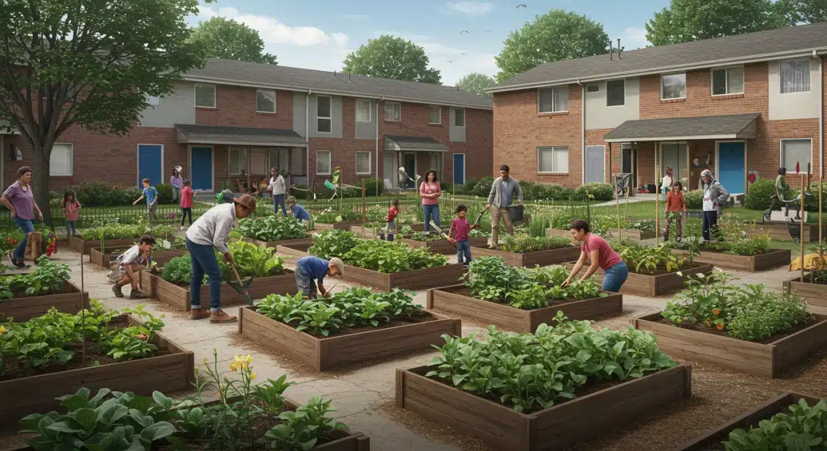 Vibrant community garden in public housing development