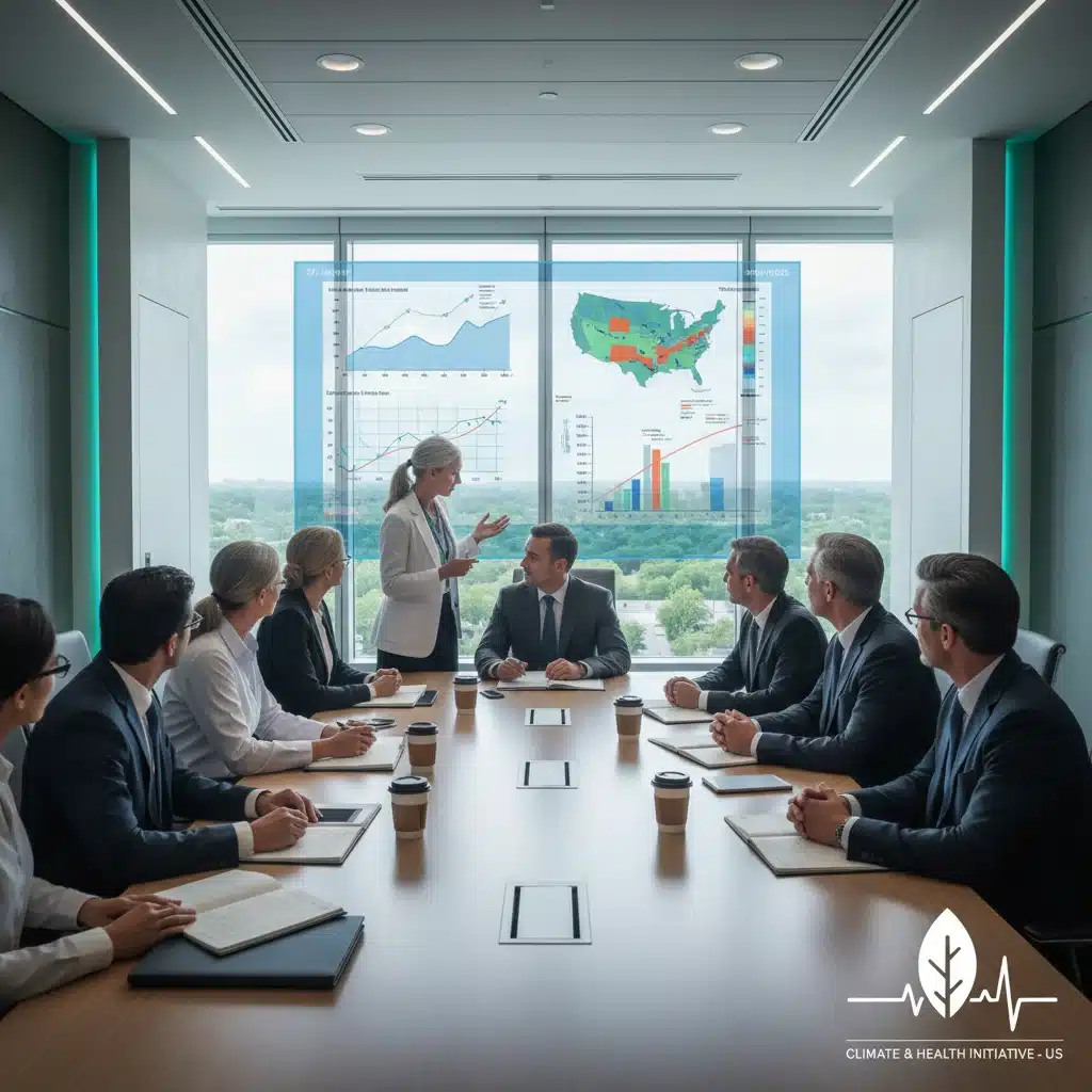 Scientists and policymakers discussing climate health strategies in the US