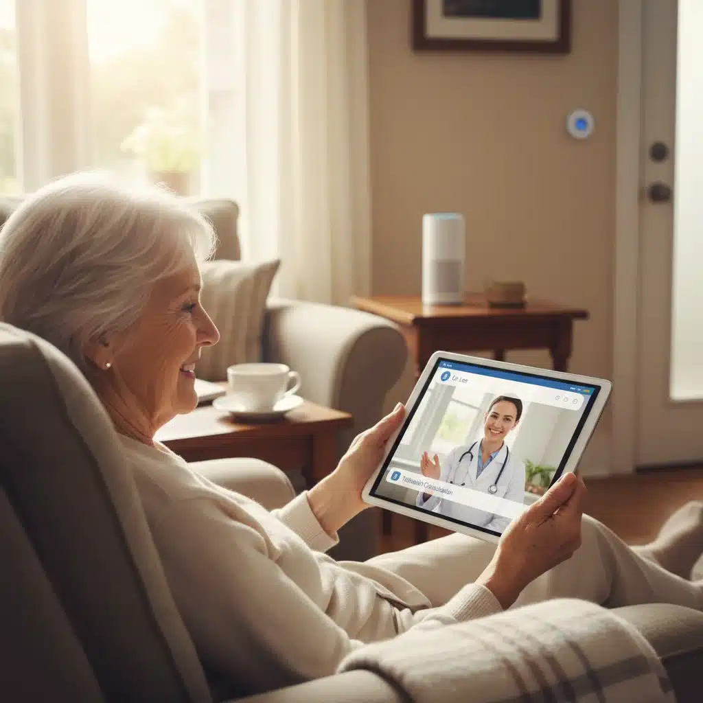 Elderly patient having a video consultation with a doctor via tablet, demonstrating remote healthcare access.