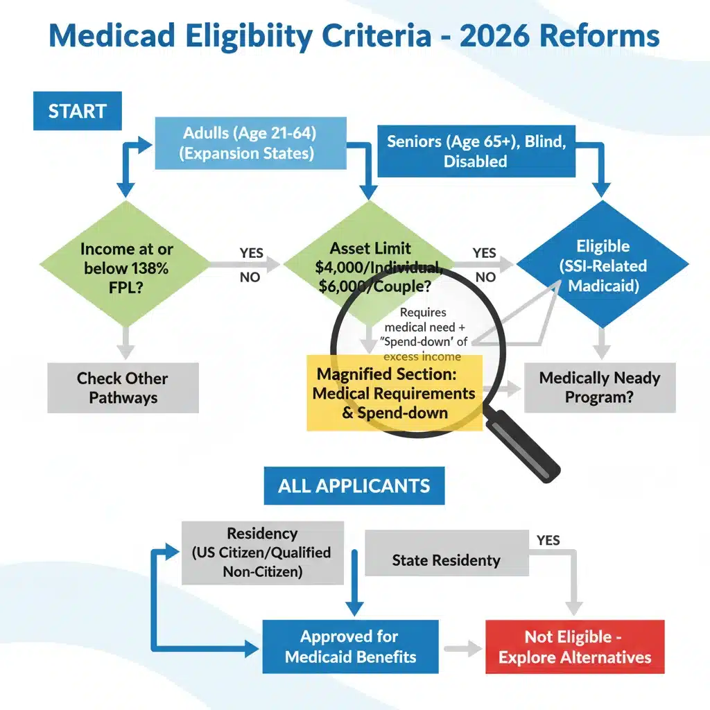 Infographic detailing new Medicaid eligibility criteria for 2026.