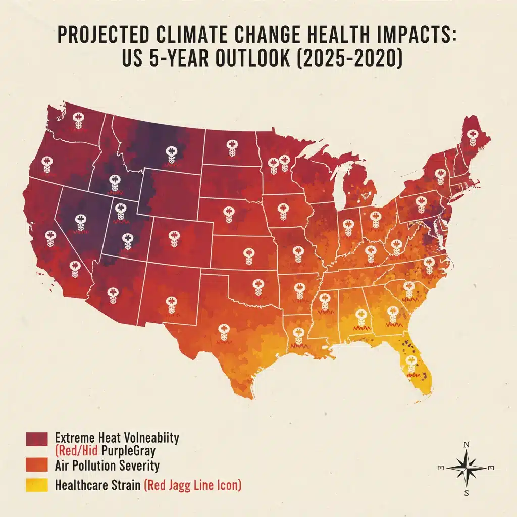 US map showing climate vulnerability and healthcare infrastructure strain