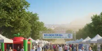 Community health fair in the US, symbolizing public health and climate resilience efforts