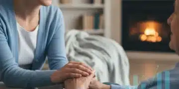 Caregiver providing support to an elderly individual, representing state grant assistance.