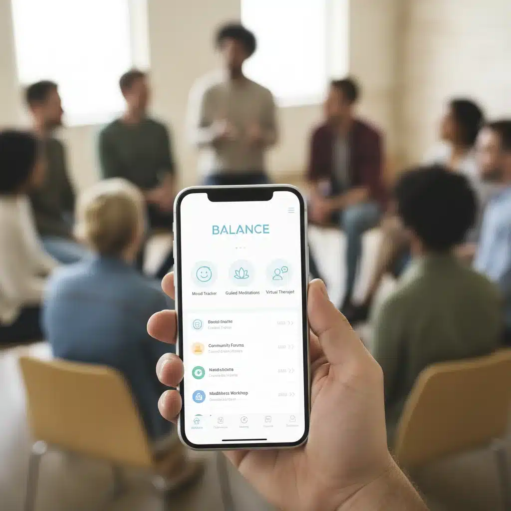 Smartphone showing mental health app, representing digital and community support