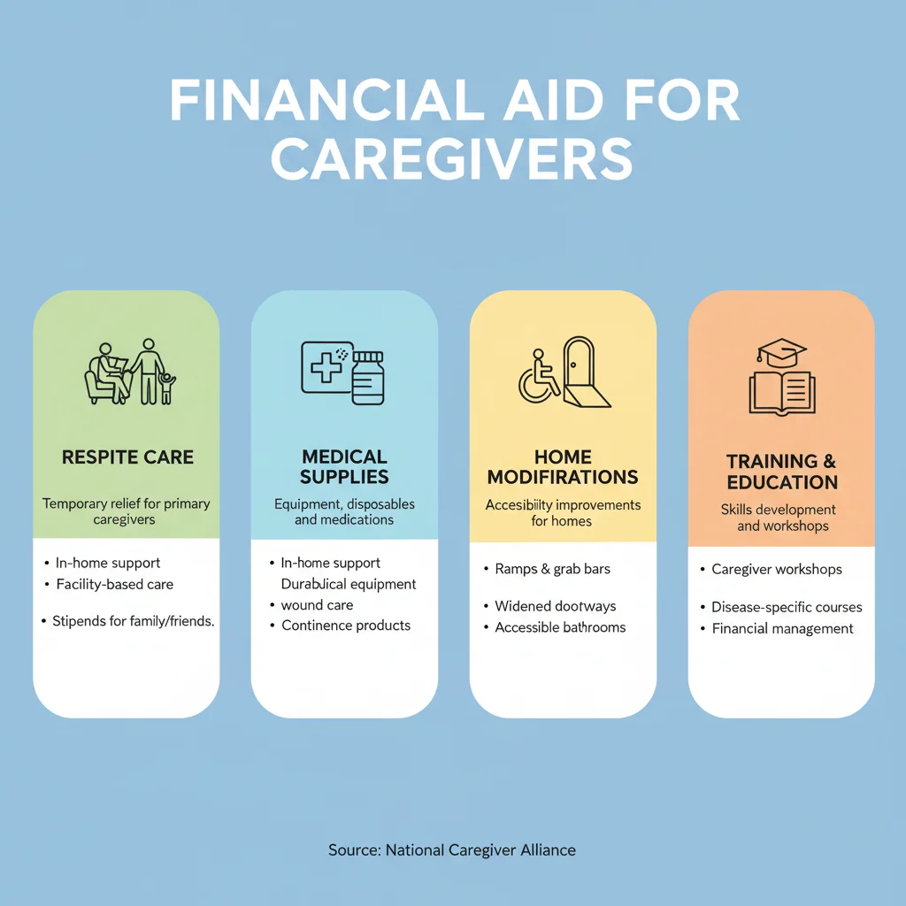 Infographic detailing different types of financial aid available through caregiver grants.