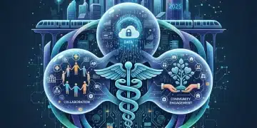 Resilient public health system graphic with data, collaboration, and community focus.