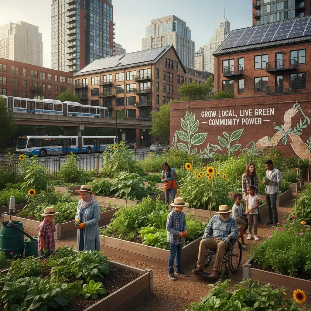 Urban community garden demonstrating sustainable practices and community engagement