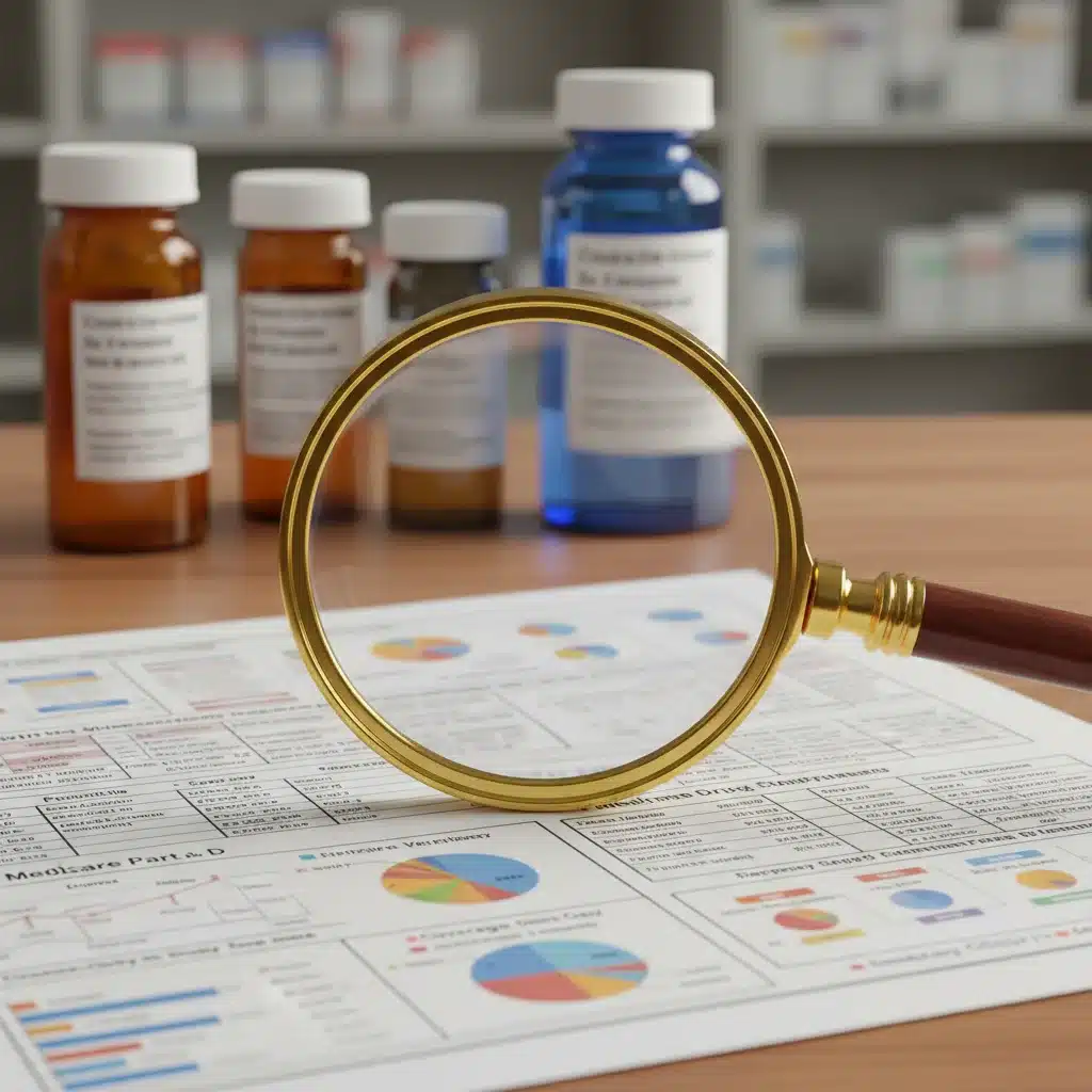 Magnifying glass examining Medicare Part D plan comparison chart