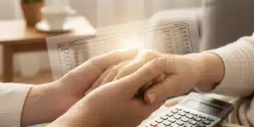 Financial relief for caregivers, hands holding, tax documents, calculator